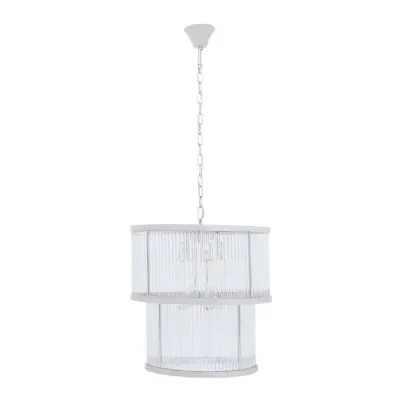 Industrial Ribbed Nickel Finish Adjustable Chandelier