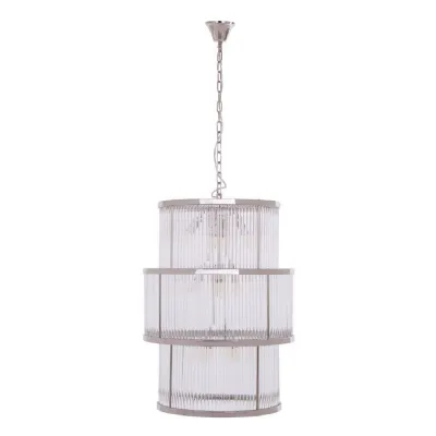 Glass Nickle Finish Iron Drum Chandelier