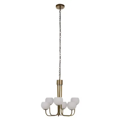 Luxe 6 Arm Glass Shade Iron And Brass Finish Chandelier