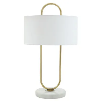 Brass Frame White Fabric Shade Marble Base Table Lamp