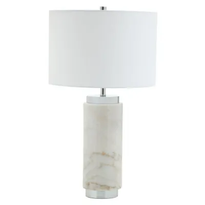 Contemporary White Fabric Shade Marble Base Table Lamp