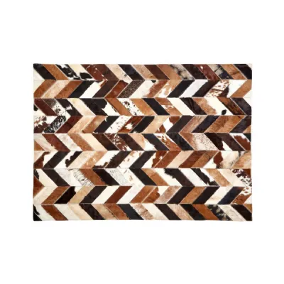 Small Brown Patchwork Chevron Design Rug