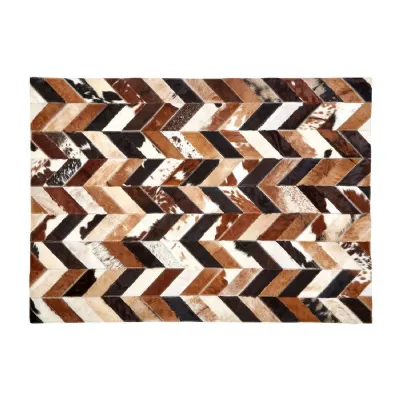 Large Brown Patchwork Chevron Design Rug