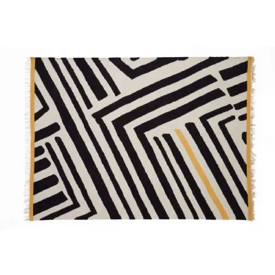 Geometric Stripes Rug with Yellow Accents