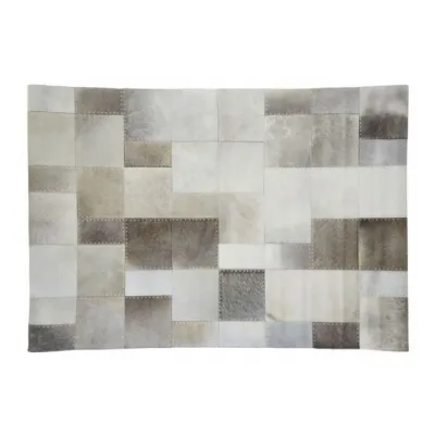 Grey Leather Rectangular Rug With Silver Studs