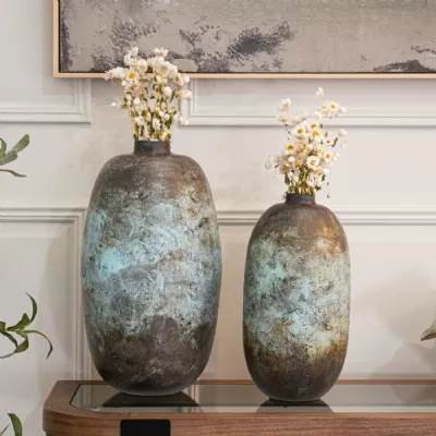Igino Weathered Bronze Set of Two Vases