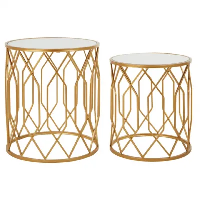 Avantis Set Of 2 Gold Frame Round Side Tables