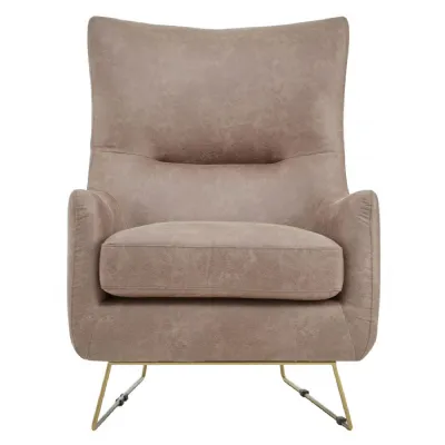 Winged Brown Faux Leather Contemporary Armchair