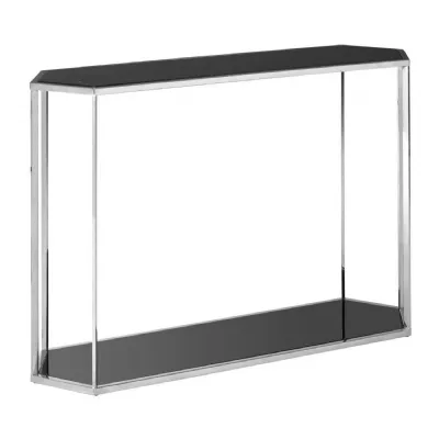 Contemporary Black Marble Silver Finish Console