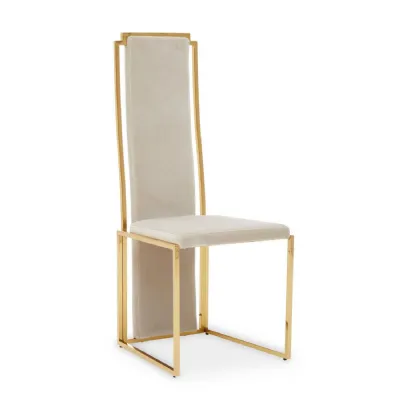 Luxe Gold Finish Frame Dining Chair with Natural Fabric