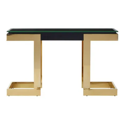 Luxe Clear Glass Black Top Gold Finish Console