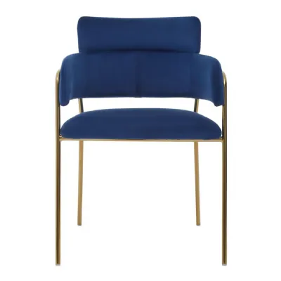 Blue Velvet Modern Tubular Dining Chair