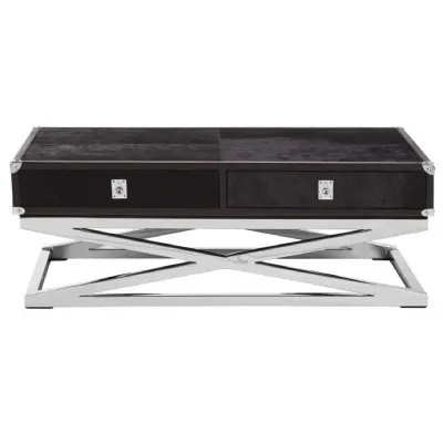 Black Hide Military Style Coffee Table On Steel Base