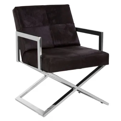 Soft Black Leather Cross Base Chair