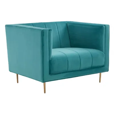 Channel Pleated Teal Velvet Armchair