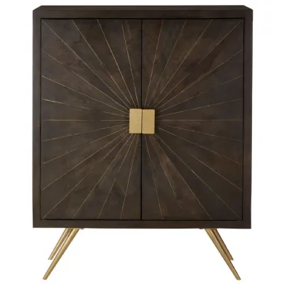 Sunburst Mango Wood Cabinet Brass Finish Handles