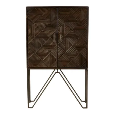 Bohemian Style Mango Wood Cabinet On An Iron Stand