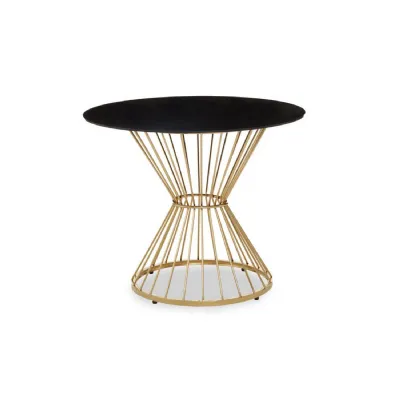 Black Glass Top Round Table with Wireframe Hourglass Base