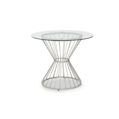 Clear Glass Top Round Table with Wireframe Hourglass Base