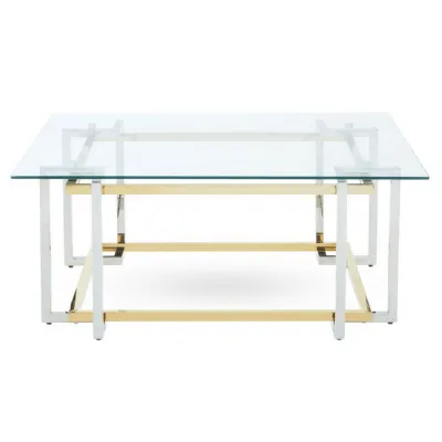 Silver And Gold Coffee Table With Glass Top