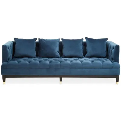 Classic Cushion Detail Three Seat Navy Fabric Sofa