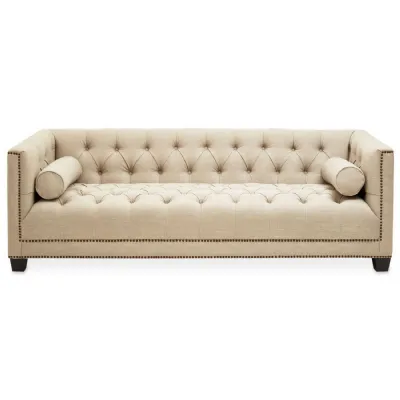 Surina Buttoned 3 Seat Stone Fabric Sofa