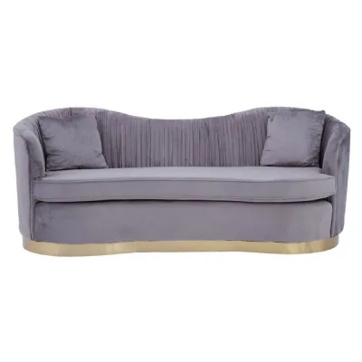 Luxe 3 Seat Pleated Grey Velvet Sofa