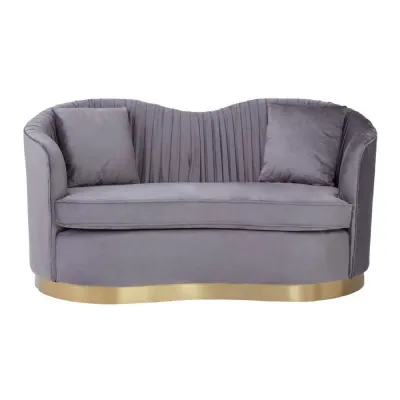 Luxe 2 Seat Pleated Grey Velvet Sofa