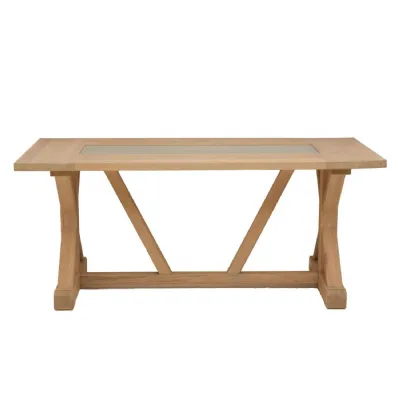 American Oak Rustic Dining Table On Trestle Base