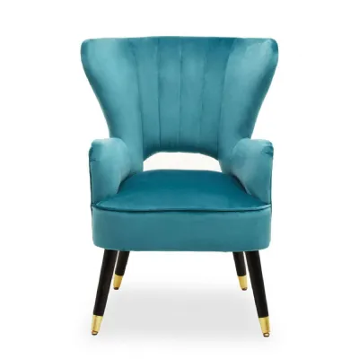 Luxe Mid Century Blue Velvet Armchair