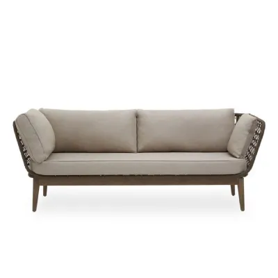 Mid Century Woven Indoor Outdoor Wide Three Seat Sofa