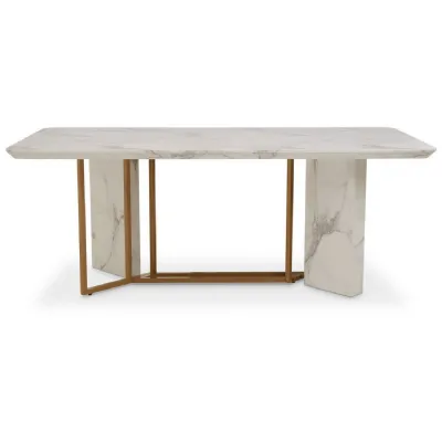 Luxe White Faux Marble Rectangular Dining Table