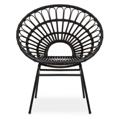 Retro Black Rattan Flared Back Chair