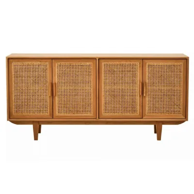 Lyon 4 Door Natural Rattan And Oak Sideboard