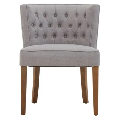 Grey Fabric Tufted Curved Dining Chair