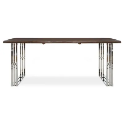 Natural wood dining table on steel ski legs