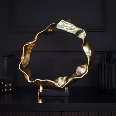 Gold Metal Abstract Sculpture Black Granite Base