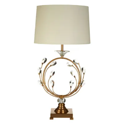 Luxe White Shade Gold Finish Crystal Design Table Lamp