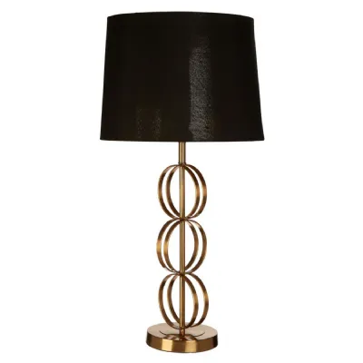 Black Shade Gold Finish Ring Design Round Base Table Lamp