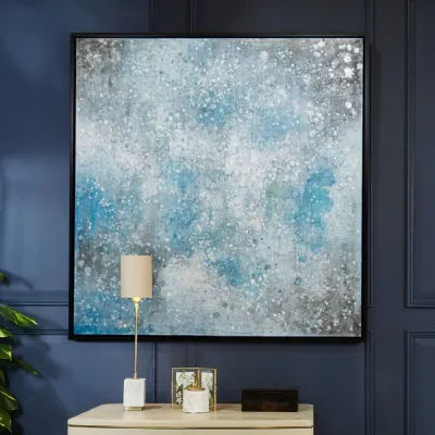 Blue Silver Grey Canvas Wall Art with Black Wooden Frame