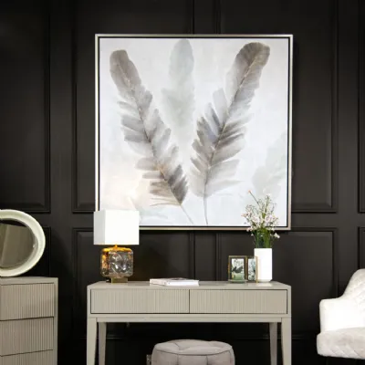 Grey Painted Canvas Large Wall Art with Champagne Finish