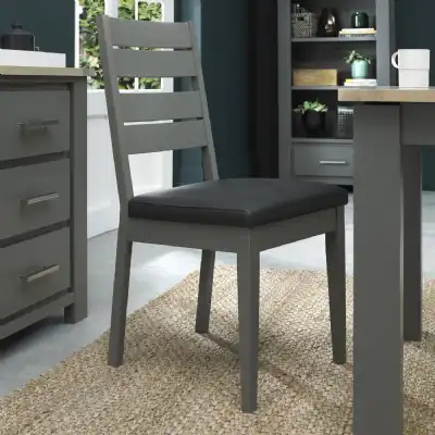 Pair of Grey Painted Leather Dining Chairs