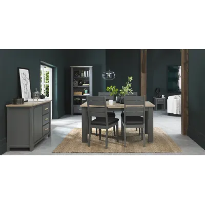 Grey Painted Oak Top Dining Table Set 4 Grey Leather Chairs