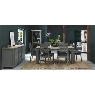 Dark Oak Extending Dining Set 6 Dark Grey Leather Chairs