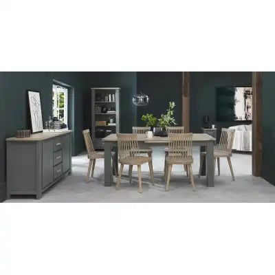 Dark Grey Oak Extending Dining Set 6 Oak Spindle Chairs