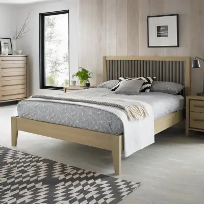 Weathered Light Oak Slatted Double Bed