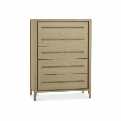 Rustic Weathered Light Oak Tall 5 Drawer Chest of Drawers