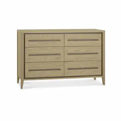 Aged and Weathered Oak Large Wide Storage Chest of 6 Drawers