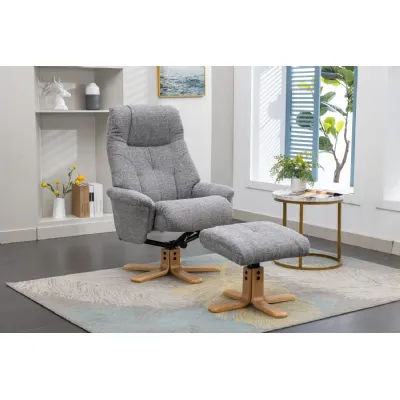 Grey Fabric Mid Oak Swivel Recliner Chair with Footstool