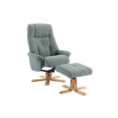 Teal Fabric Swivel Recliner with Footstool Oak Base